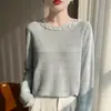 Suéter de Punto Nuevo para Mujer Primavera y Otoño Cuello Redondo Manga Larga Hueco Holgado Camisa Base Versátil Top Venta Directa de Fábrica