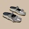 Mules Quadradas Versáteis com Fivela de Strass Estilo Francês para Mulheres, Novo Modelo de Verão 2026, Chinelos Elegantes Mary Jane com Bico Quadrado para Uso Externo