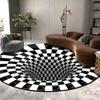 Tapete redondo de visão estéreo preto e branco, sala de estar, mesa de centro, sofá, cobertor, ilusão 3D, armadilha de carpete de vertigem, carpete Whirlpool