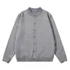 Roupa Artesanal 2025 Cinza Retrô Super Estilosa Texturizada Falso Duas Peças Gola Camisa Xadrez Cardigã de Tricô