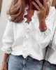 Camisa de Manga Larga con Volantes Estilo Europeo y Americano 2026 para Mujer, Holgada, Cuello en V, Estampada, Moderna, Casual