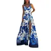 Novedad Otoño 2026 Ropa de Mujer de Comercio Exterior Vestido Casual para Vacaciones en la Playa Moda Estampado Tirantes Finos Abertura Vestido Largo