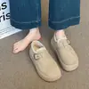 Botas de neve femininas sem cadarço, cano baixo, sapatos de algodão, mocassins, sola grossa, forradas com fleece, quentes, sapatos estilo Birkenstock, nova coleção de inverno 2026