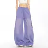 Calça Larga Estampada com Letras Desgastadas Feminina Calça de Moletom Esportiva Outono Estilo Garota Americana Picante Solta Caimento Fluido Casual Preguiçoso