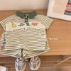 Verão 2025 Nova Roupa Infantil Coreana Menino Bebê Conjunto Infantil Camiseta Polo Listrada Shorts Conjunto de Duas Peças Super