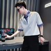 Camisa Polo Azul Marino Falsa de Dos Piezas con Empalme a Cuadros Estilo Miu de Verano para Hombre Camiseta de Manga Corta Cleanfit