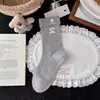 Calcetines Lindos de Cachorro Dachshund Azules, Grises y Blancos para Mujer, Calcetines Finos de Algodón Sin Costuras Hasta la Mitad de la Pantorrilla, Calcetines de Tela con Etiqueta Ins de Dibujos Animados Estilo Coreano de Moda