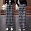 Pantalones de cuadros personalizados con cordón, pierna ancha, para mujer, otoño 2026, cintura alta, cintura elástica, cuadros vintage, corte recto, fluidos, casual