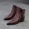 Shanghai Jiejie 2024 Inverno Novo Estilo Retro Simples Botas Simples Pontudas Salto Grosso Chelsea Botas Simples Commuter Sapatos Femininos