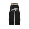 Pantalones de chándal curvos bordados con estampado de estrellas y leopardo estilo americano, unisex, para otoño, danza jazz y uso casual, corte holgado y relajado
