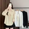 Colección Otoño 2026: Camisa de Manga Larga para Mujer Tallas Grandes con Corbata de Moño, Top Interior Estilo Francés para el Trabajo