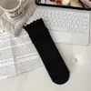 Estilo Novo de Outono Meias Estilo Ballet Ruffle de Renda Meias Cano Curto Listras Verticais Versáteis da Moda Meias de Cano Médio Meias Cinzas Outono Inverno