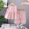 Traje de Chaleco de Lunares sin Mangas de Verano para Niñas 2025 Bebé Niña Estilo Coreano Celebridad de Internet Falda de Encaje Pantalones Conjunto de Dos Piezas de Moda Mangas Cortas