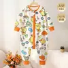 Saco de dormir infantil de algodón puro, pijama de una pieza para bebé para todas las estaciones, ropa de casa para bebé con piernas separadas, ropa de dormir con cremallera de tres vías anti-patadas