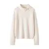 Suéter de Cashmere Irregular com Gola de Lapela Estilo Preguiçoso de Botão Único para Mulheres Outono e Inverno Novo Suéter de Malha Grossa Solto Suéter Básico