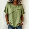2026 Verano Transfronterizo Europeo y Americano Amazon Nuevo Estilo Cuello Redondo Casual Panel de Borde Crudo Holgado Top de Manga Corta de Algodón y Lino para Mujer