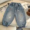 Calças jeans infantis primavera e outono, novas roupas infantis estilo ocidental primavera, calças bordadas da moda primavera para bebês