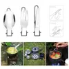 Acero inoxidable para exteriores, camping, picnic, senderismo, vajilla plegable, juego de tres piezas de cuchillo, tenedor y cuchara