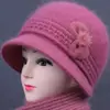 Sombrero de invierno para mujeres de mediana edad y ancianas, sombrero tejido de lana con ala ancha, cálido de piel de conejo, con forro de terciopelo y grueso para señoras mayores.