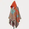Cachecol/Xale Étnico Retrô Outono/Inverno para Senhoras, Manto Quente com Fenda para Senhoras, Manto de Moda de Rua para Passarela