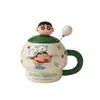 Caneca do Shin-Chan Copo de Cerâmica com Canudo para Casa Copo de Suco Estudante Prático Presente de Aniversário Copo para Casal Feminino