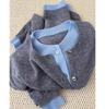 Cardigã Tricotado Fofo Cinza Falso Duas Peças Suéter de Lã Feminino Outono e Inverno Casaco Fino Ombro Top Base Interna