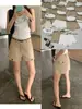 Top de Tela Delgada de Verano Estilo Europeo Líneas Trece de Guangzhou Versión Coreana Pantalones Cortos Casuales de Corte A con Cinturón 20225