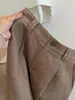 Muy recomendado~ Pantalones cortos de algodón y lino color caramelo, estilo coreano 2026, de cintura alta, adelgazantes, abotonados