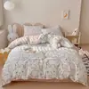 Juego de ropa de cama de cuatro piezas de algodón puro estilo nórdico, juego de tres piezas de sábana de algodón 100% a rayas, funda de edredón, sábana bajera, sábana de cama