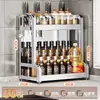 Nuevo Estante de Almacenamiento de Cocina de Acero Inoxidable para Encimera, Organizador Multifuncional para Aceite, Sal, Salsa, Vinagre, Frascos de Condimentos y Portacuchillos