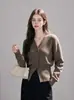 Suéter de gola V estilo coreano outono e inverno novo estilo cardigã feminino manga longa simples malha top casaco exterior 6032