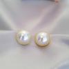 Pendientes de plata s925 con aguja, estilo retro, redondos y grandes de perla, estilo Hong Kong, sencillos y elegantes, con temperamento, para mujer.