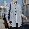 Camisa masculina de manga comprida estilo coreano, elegante, casual, solta, para trabalho, jaqueta, camisa, jovem, da moda, para homens