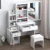 Tocador para dormitorio, tocador de maquillaje simple y moderno con espejo, mesita de noche con gabinete de almacenamiento, pequeño tocador de moda estilo influencer de Instagram para niñas