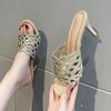 Nuevos Zapatos de Verano con Punta Abierta, Pedrería, Huecos, Transpirables y de Tacón Alto para Mujer con Tacones de Aguja y Pantuflas Sexy con Faldas y Sandalias