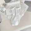 Calcetines Blancos para Mujer, Estilo Delgado de Primavera y Verano, Calcetines Cortos con Patrón Hueco Estilo Japonés, Calcetines Cortos Dulces con Encaje, Calcetines Lisos de Seda de Morera