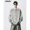 2025 Novo Cardigan de Tricô Outono e Inverno Estilo Casual Preguiçoso Retrô Americano Tricô de Gola V Cardigan de Tricô Listrado Jaqueta