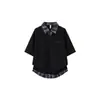 Camisa Polo Bordada Estilo Retro Americano Falsa Duas Peças Manga Curta Masculina Tendência Casual Versátil Par Camiseta Meia-Manga