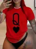Camiseta Casual Feminina Inawly para Aliexpress Transfronteiriço com Carta de Poker Rainha