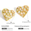 Pendientes de Acero de Titanio Transfronterizos Yuhui, Diseño Retro Exagerado en Forma de Corazón con Diamantes Incrustados, Pendientes Irregulares de Acero Inoxidable Chapados en Oro