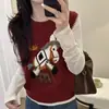 Novo colete de tricô de lã bordado de pônei para primavera, adequado para usar por cima ou por baixo, colete de tricô com gola redonda, colete feminino estilo coreano