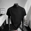 Camiseta Masculina Verão Preta Costura Desconstruída com Rebites cleanfit Ombro Manga Curta Senso de Design Americana Pesada Meia Manga