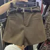 Shorts Casuales de Lana Estilo Picante para Mujer Otoño Invierno Cintura Alta de Corte A Negro Pantalones de Traje Casual Pierna Ancha Ropa Exterior Shorts de Botín