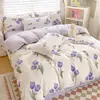 Juego de Ropa de Cama de Cuatro Piezas Estilo Ins, Sábana Cepillada Sencilla, Funda de Edredón para Dormitorio de Estudiante, Juego de Ropa de Cama de Tres Piezas, Funda de Edredón de 2 m para Uso Doméstico