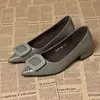 Novidade de Outono Sapatos de Salto Bloco Baixo Bico Fino para Mulheres Solado Macio Fivela Quadrada Confortáveis Leves Slip-on Trabalho Sapatos Pequenos de Couro