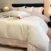 Conjunto de cama de luxo de alta qualidade com quatro peças de algodão de fibra longa, lençol e capa de edredom 100% algodão, conjunto de cama totalmente em algodão para dormitórios estudantis, conjunto de três peças