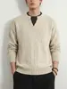 Camiseta de manga larga con cuello en V texturizada para hombre, Primavera y Otoño, Gama alta, Estilo Rogue Cool, Marca de moda, Holgada, Camiseta interior básica para adolescente
