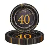 Decoración Navideña Temática de Cumpleaños 60-50-40 Negro y Dorado Casual Set de Platos y Vasos Desechables
