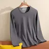 Camiseta de manga larga con cuello redondo para hombre, ropa interior térmica de otoño/invierno, forrada de polar y engrosada, color liso, capa interior de moda, top de capa base