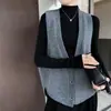 Chaleco Cardigan de Lana Pura Gruesa sin Mangas para Mujer con Cuello en V y Diseño Irregular, Moderno para Ir al Trabajo y para Ponerse en Capas